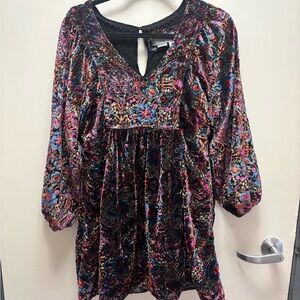 Anthropologie Black Velvet Paisley Floral V-Neck Top
